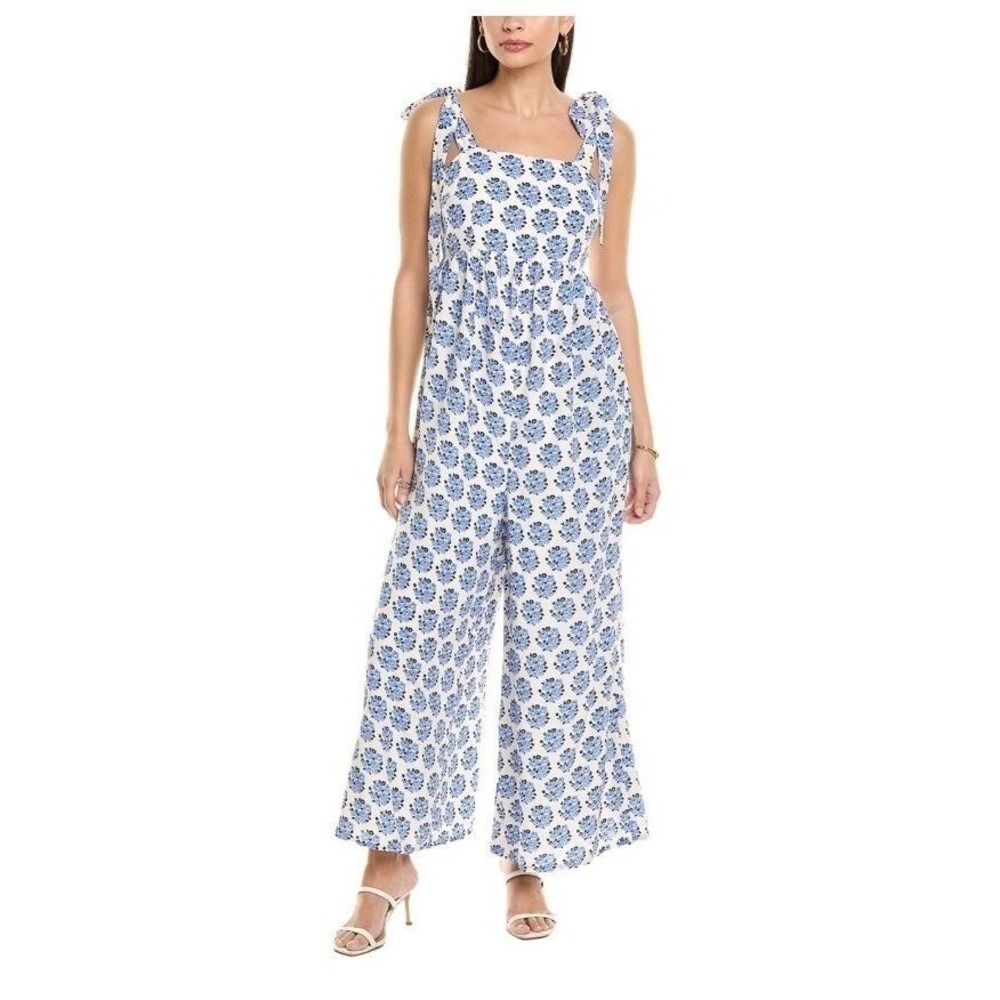 Yumi Kim Lolli Jumpsuit Blue Floral Wide Leg Tie Strap Bump Friendly Size Medium